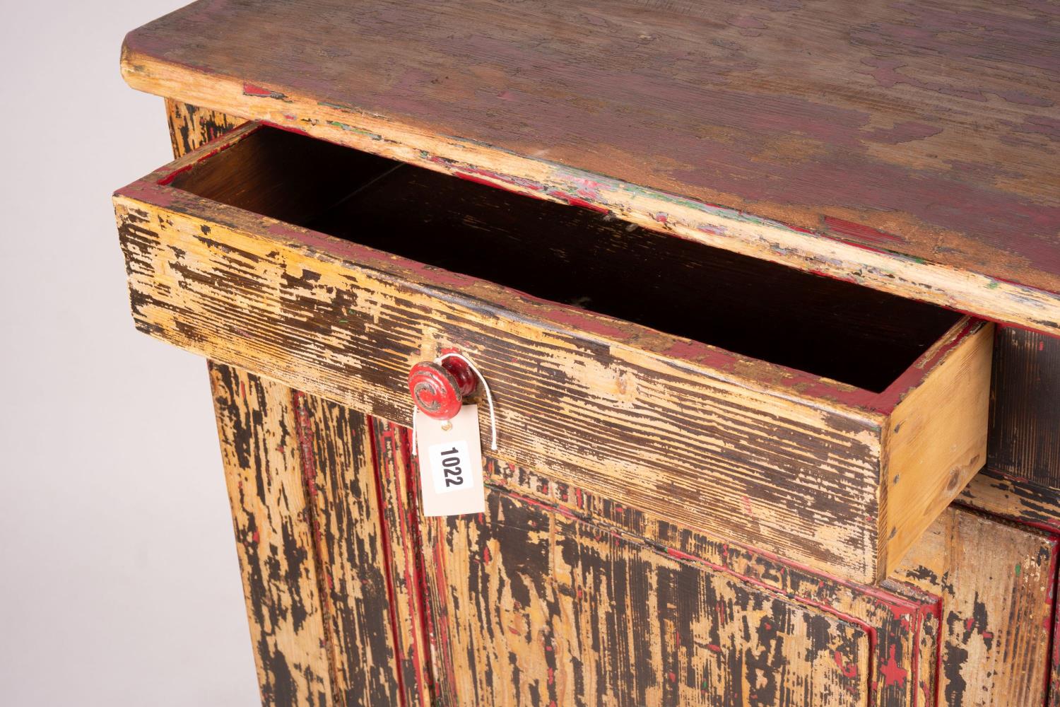 A 19th century French painted pine two door cabinet with scraped finish, width 140cm, depth 57cm, - Image 4 of 8