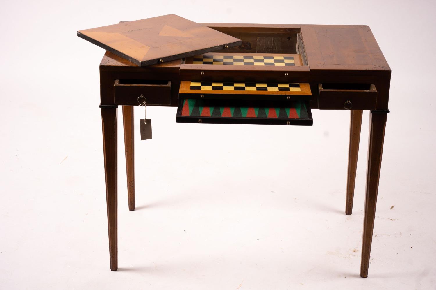 A George III style cherry wood games table with backgammon and chess interior, width 90cm, depth - Image 10 of 10