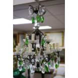 A Bohemian green and clear glass electrolier, 74cm high