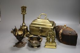 Indian metalware including casket, 16.5cm, and incense burner etc.
