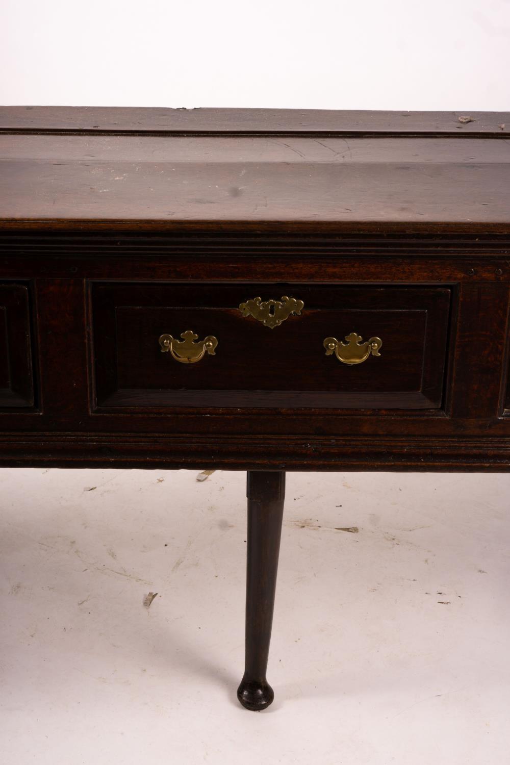 An 18th century oak low dresser on pole turned legs and pad feet, length 198cm, depth 53cm, height - Image 16 of 16