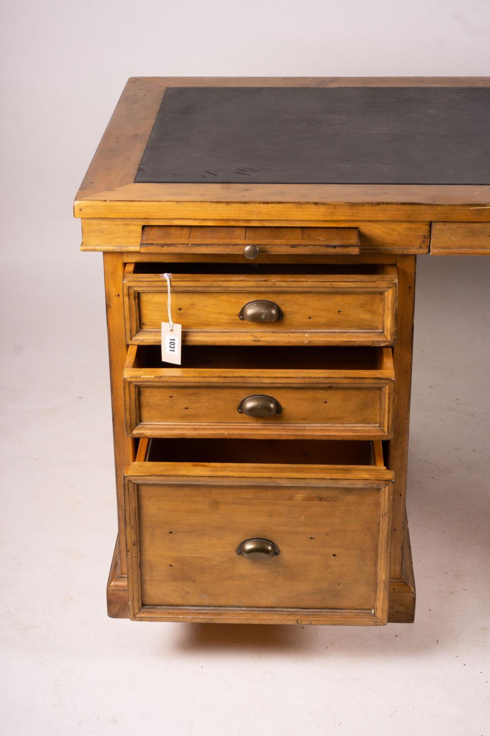 A reproduction pine kneehole desk, width 174cm, depth 79cm, height 86cm together with a matching - Image 4 of 9