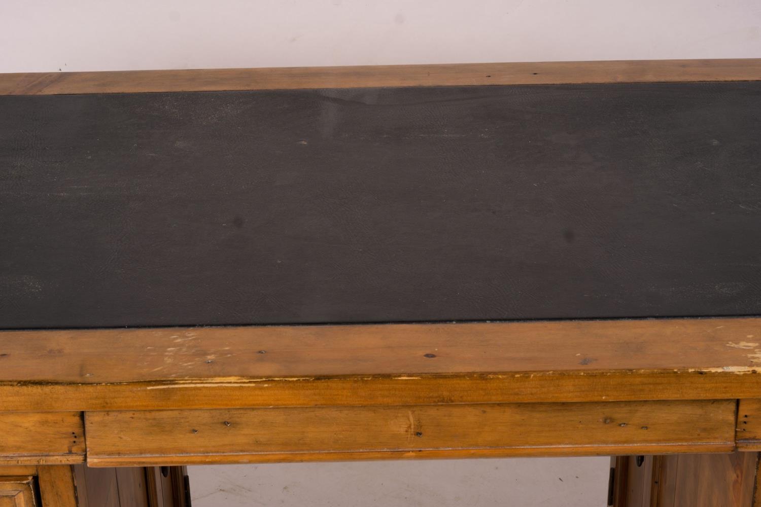 A reproduction pine kneehole desk, width 174cm, depth 79cm, height 86cm together with a matching - Image 7 of 9