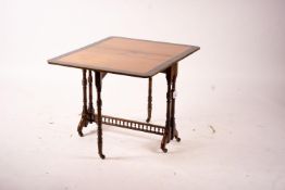 A late Victorian part ebonised walnut Sutherland table, width 76cm, depth 15cm, height 65cm