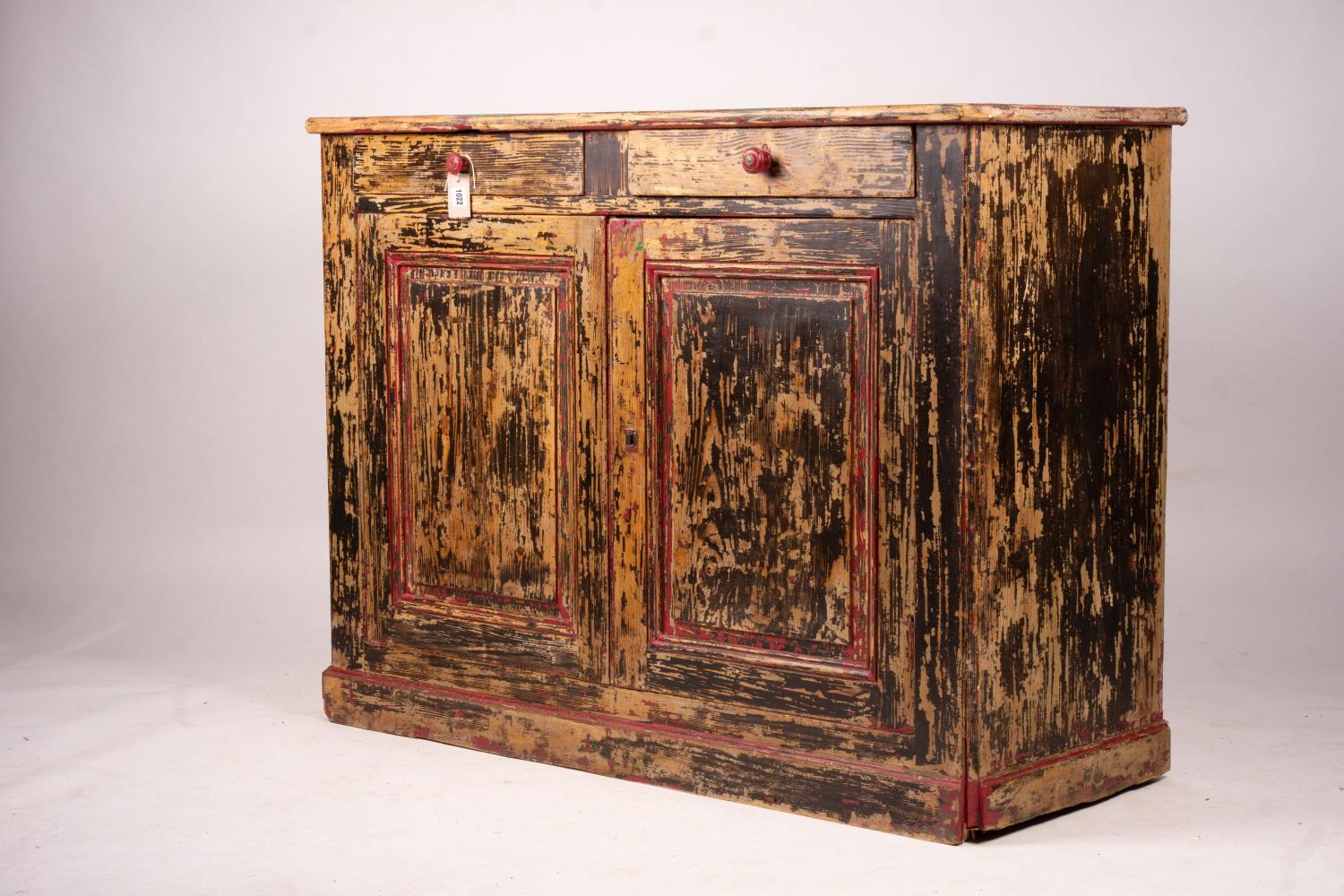 A 19th century French painted pine two door cabinet with scraped finish, width 140cm, depth 57cm, - Image 2 of 8