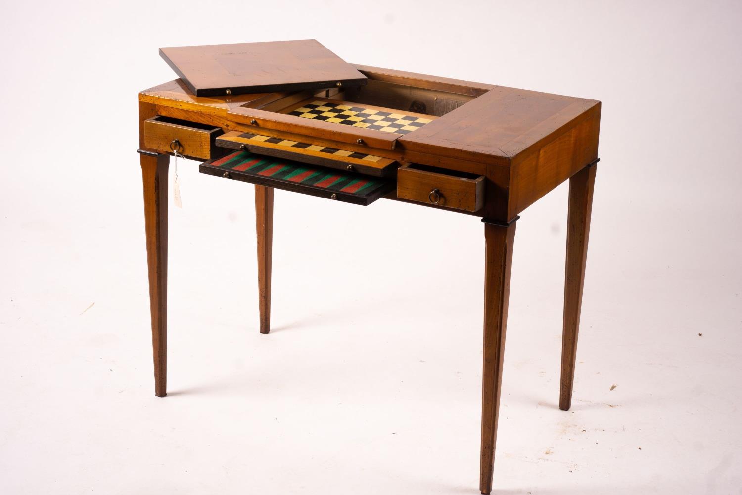 A George III style cherry wood games table with backgammon and chess interior, width 90cm, depth - Image 6 of 10