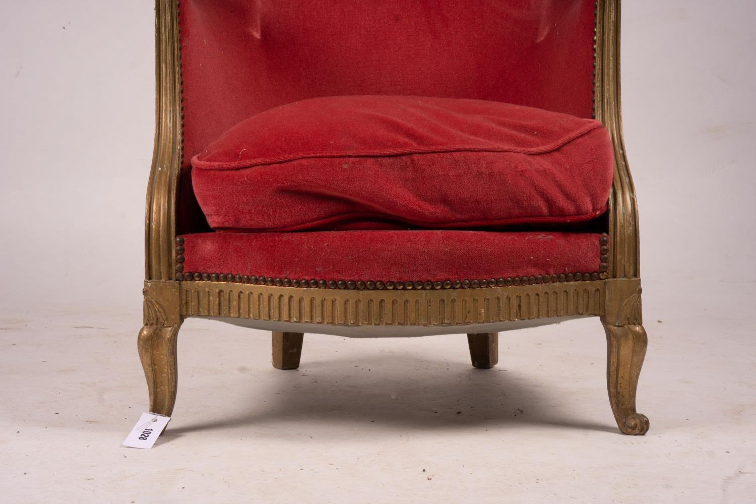 A late 19th century French giltwood tub shaped side chair, width 61cm, depth 62cm, height 78cm - Image 5 of 5