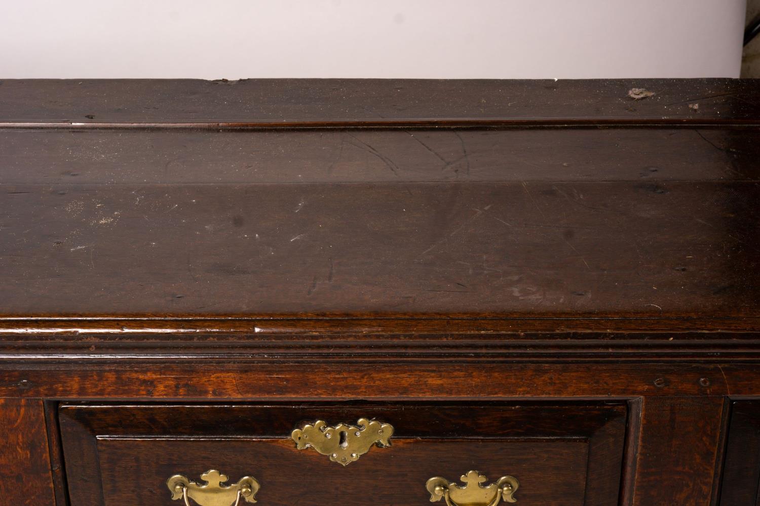 An 18th century oak low dresser on pole turned legs and pad feet, length 198cm, depth 53cm, height - Image 12 of 16