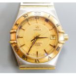 A gentleman's 1990's steel and gold Omega Constellation Perpetual Calendar wrist watch, with box and