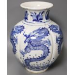 A large Chinese blue and white ‘dragon’ lobed vase,30cm
