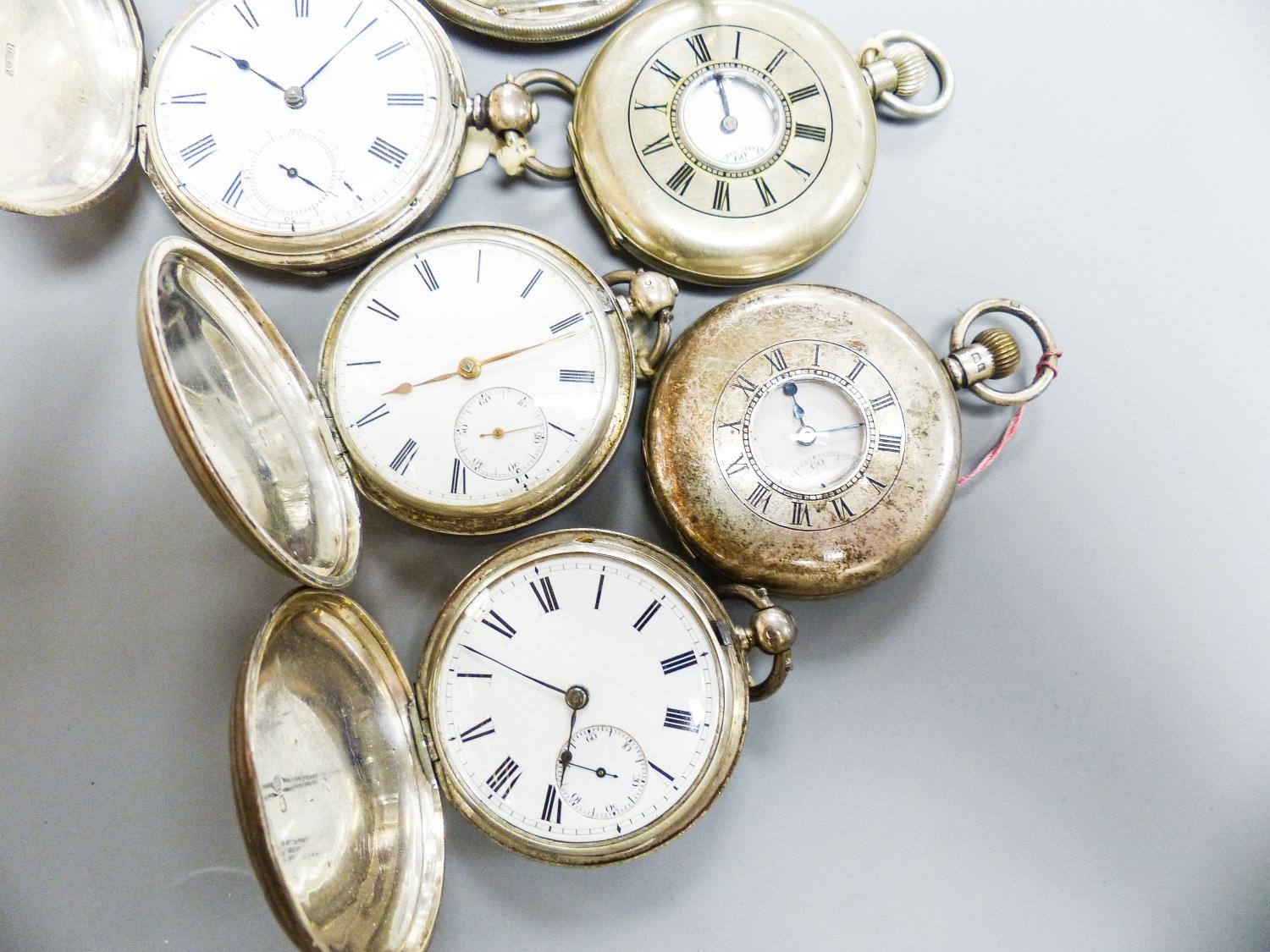 Four Victorian silver keywind full hunter pocket watches and two silver keyless half hunter pocket - Image 4 of 4