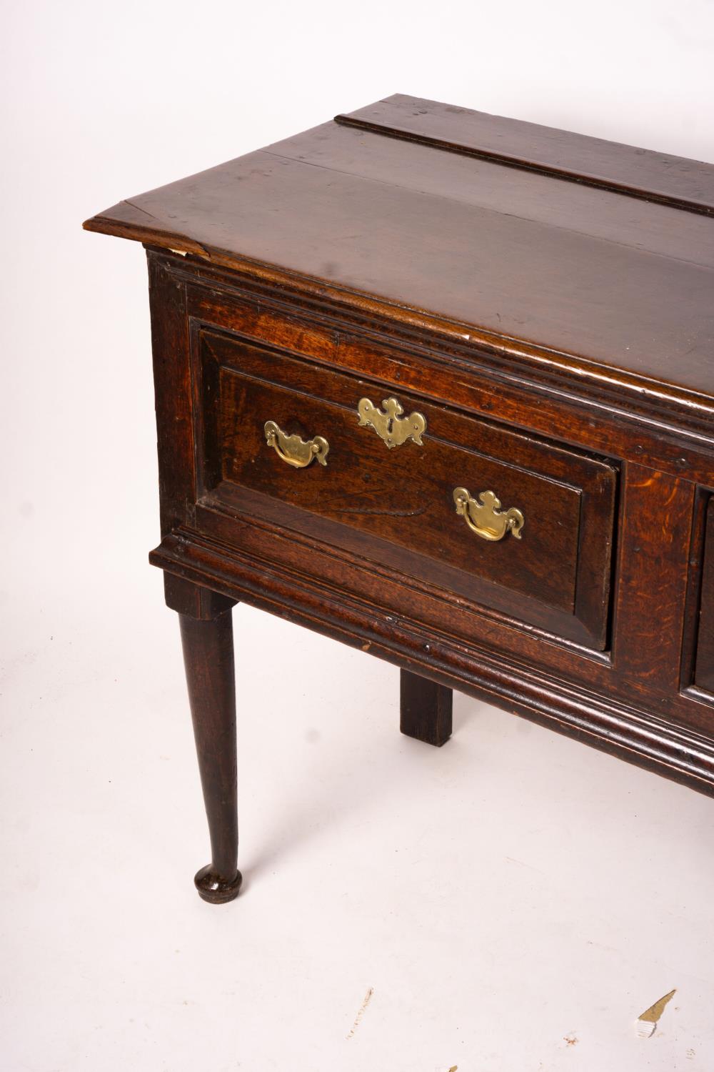 An 18th century oak low dresser on pole turned legs and pad feet, length 198cm, depth 53cm, height - Image 5 of 16