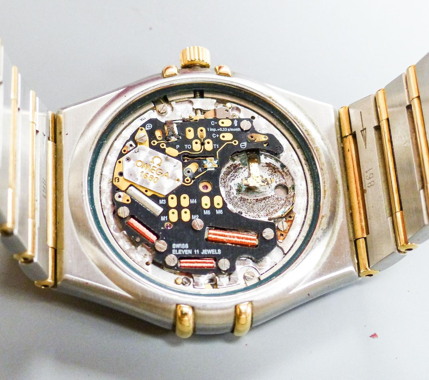 A gentleman's 1990's steel and gold Omega Constellation Perpetual Calendar wrist watch, with box and - Image 2 of 5