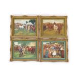 Leighton Maybury after Sir Alfred Munnings - a set of four porcelain plaques depicting horse fairs,