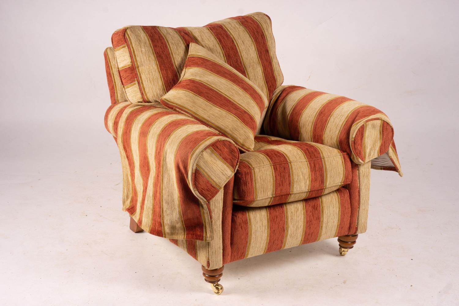 A pair of Duresta armchairs, width 94cm, depth 90cm, height 90cm and matching footstool in striped - Image 5 of 7