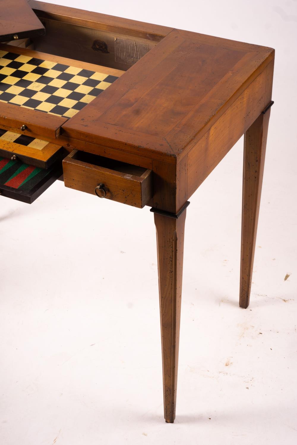 A George III style cherry wood games table with backgammon and chess interior, width 90cm, depth - Image 7 of 10
