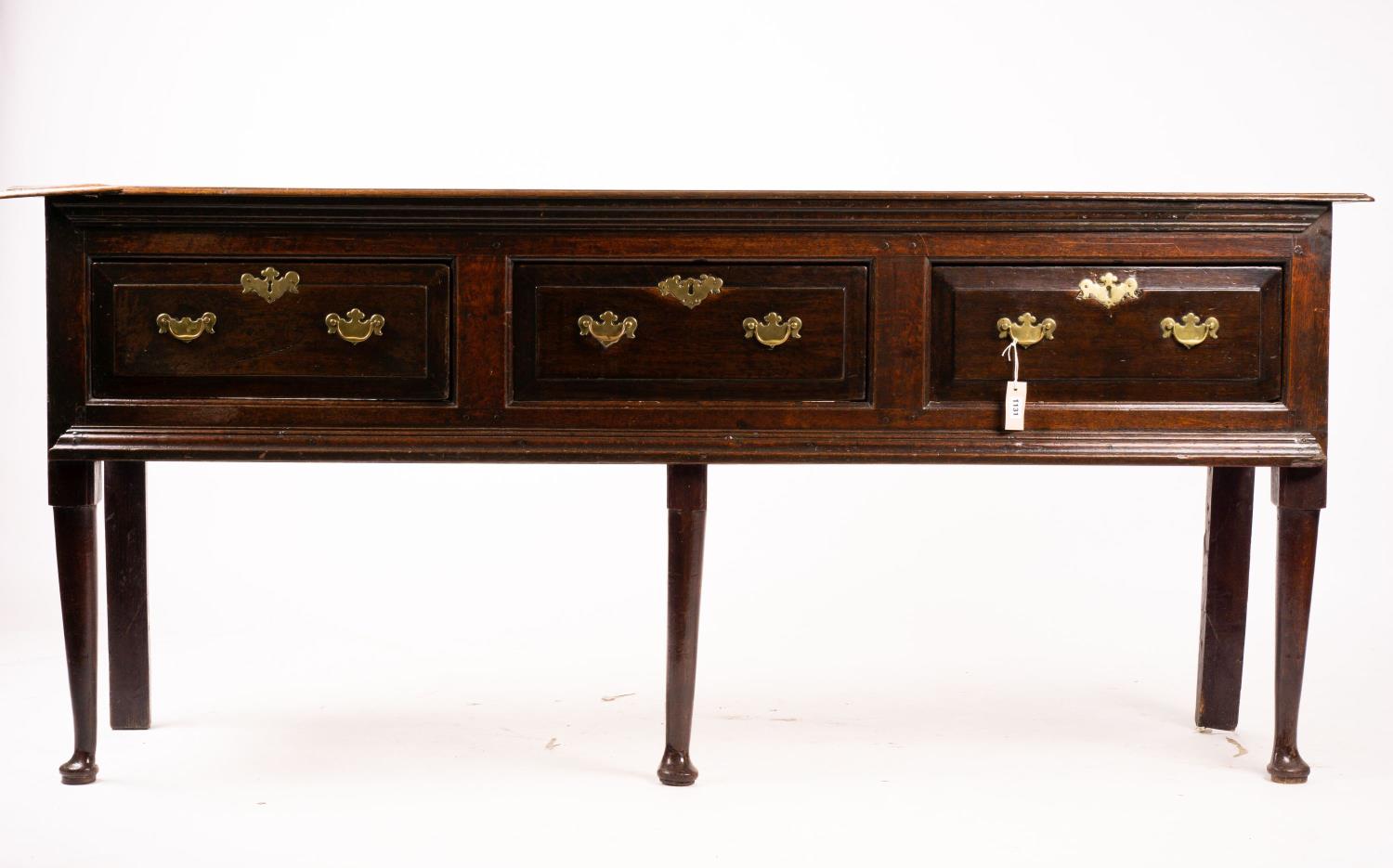 An 18th century oak low dresser on pole turned legs and pad feet, length 198cm, depth 53cm, height - Image 13 of 16