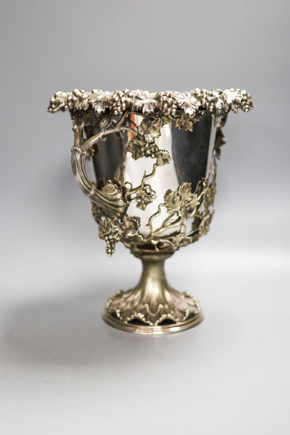 A Victorian campana shaped plated wine cooler, cast with fruiting vines28cm - Image 4 of 5