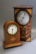 An Art Nouveau timpiece and small inlaid mantel clock26cm