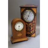 An Art Nouveau timpiece and small inlaid mantel clock26cm