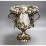 A Victorian campana shaped plated wine cooler, cast with fruiting vines28cm