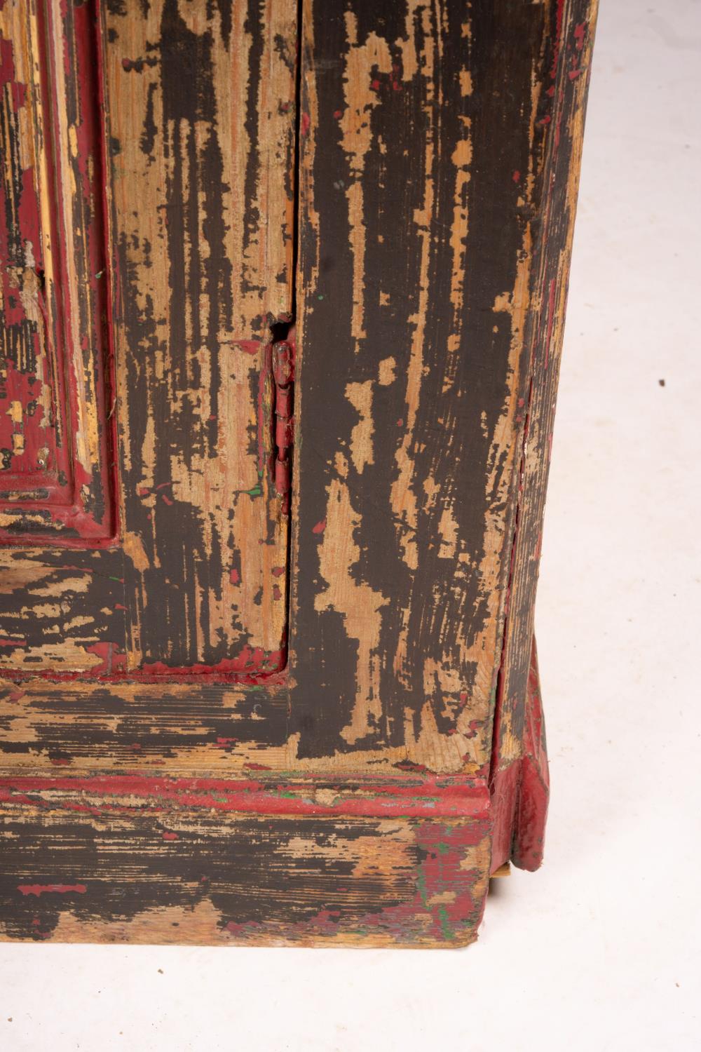 A 19th century French painted pine two door cabinet with scraped finish, width 140cm, depth 57cm, - Image 5 of 8