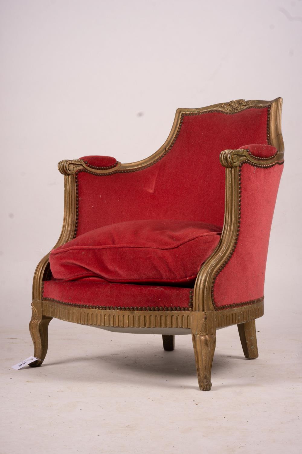 A late 19th century French giltwood tub shaped side chair, width 61cm, depth 62cm, height 78cm - Image 3 of 5