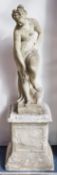 A 19th century carved marble statue of Venus, raised on a reconstituted plinth, height 135cm