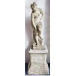 A 19th century carved marble statue of Venus, raised on a reconstituted plinth, height 135cm