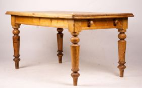 A Victorian rectangular pine two drawer kitchen table, width 138cm, depth 90cm, height 73cm