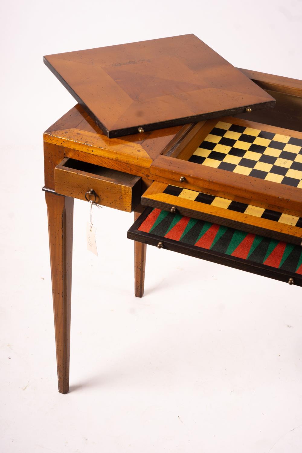 A George III style cherry wood games table with backgammon and chess interior, width 90cm, depth - Image 8 of 10