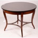 A reproduction French Empire style circular mahogany marble top centre table, diameter 96cm,
