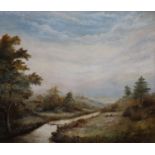 A. Horton, oil on canvas, Landscape with river and distant town, signed, 48 x 56cm.