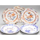 Three 18th century Chinese Imari plates and two 19th century Japanese Imari plates