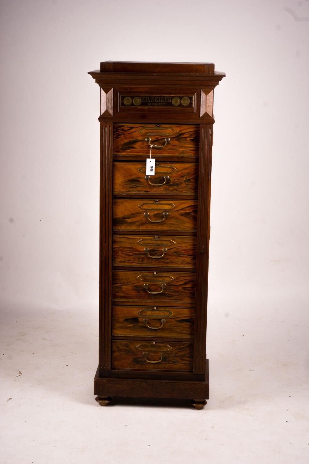 A late 19th / early 20th century oak and simulated walnut shop storage chest / filing cabinet, - Image 5 of 5