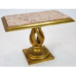 A Louis XVI style carved giltwood rectangular marble topped table, width 64cm, depth 37cm, height