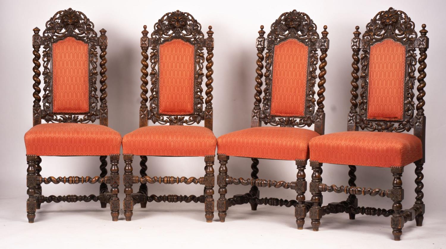 A set of four late 19th century Flemish oak barley twist dining chairs - Image 2 of 6