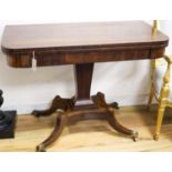 A Regency rosewood rectangular folding tea table, width 99cm, depth 48cm, height 75cm