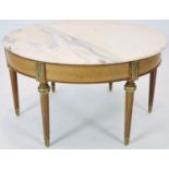 A Louis XVI inlaid mahogany circular marble topped table, diameter 86cm, height 46cm