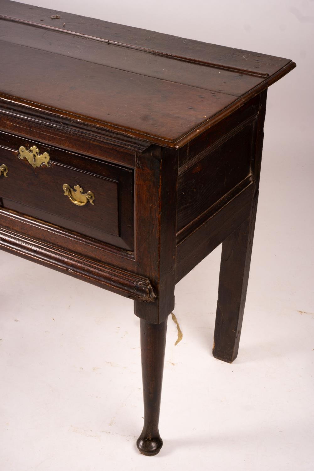 An 18th century oak low dresser on pole turned legs and pad feet, length 198cm, depth 53cm, height - Image 3 of 16