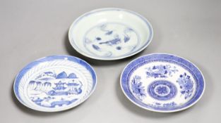 Three Chinese Blue and white dishes, Qing dynasty