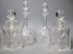 A pair of whisky case decanters and a pair of Victorian decanters27cm