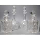 A pair of whisky case decanters and a pair of Victorian decanters27cm