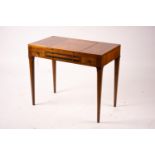 A George III style cherry wood games table with backgammon and chess interior, width 90cm, depth