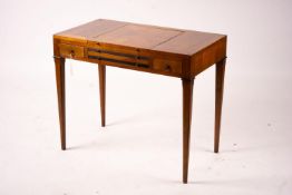 A George III style cherry wood games table with backgammon and chess interior, width 90cm, depth