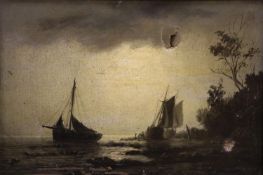 William Adophus Knell (1801-1875), oil on canvas, Moonlit coastal scene, signed, 22 x 32cm. (