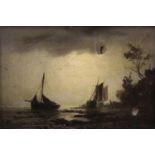 William Adophus Knell (1801-1875), oil on canvas, Moonlit coastal scene, signed, 22 x 32cm. (