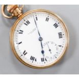 An early 20th century Swiss 9ct gold open faced keyless pocket watch, movement signed Record W.