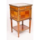 An early 20th century French marble top mahogany bedside cabinet, width 42cm, depth 38cm, height