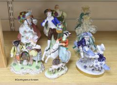 A collection of 20th century Sitzendorf, Dresden and Doulton porcelain figures, tallest 21cm and a